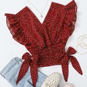 Flutter sleeve side tie wrap top NWOT